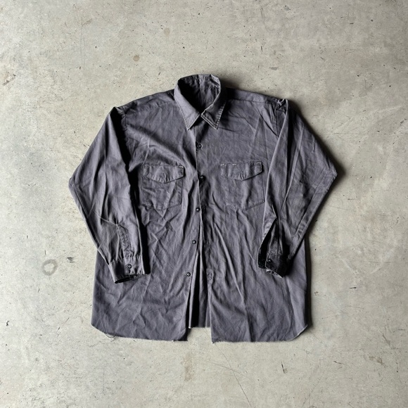 Vintage 70s Workwear Button Up Black Shirt | Size XL - Picture 1 of 4